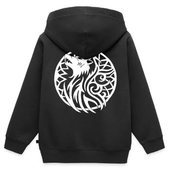 Loup viking blanc et talisman de chance - Sweat Premium à capuche zippé enfant bio - noir - Dos - AI Model Kid Male (0cm)