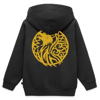 Loup viking doré et talisman de chance - Sweat Premium à capuche zippé enfant bio - noir - Dos - AI Model Kid Male (0cm)