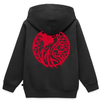 Loup viking rouge et talisman de chance - Sweat Premium à capuche zippé enfant bio - noir - Dos - AI Model Kid Male (0cm)