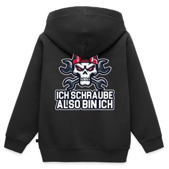 Je vis, donc je suis – philosophie de l’atelier - Sweat Premium à capuche zippé enfant bio - noir - Dos - AI Model Kid Male (0cm)