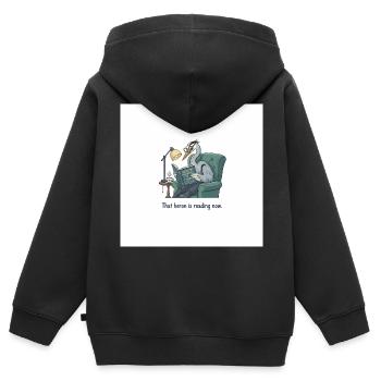 Quantenvogel-Lesen im Sessel - Kinder Premium Organic Zip Hoodie - Schwarz - Hinten - AI Model Kid Male (0cm)