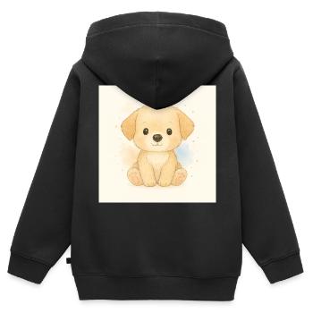 Kindermotiv_Welpen - Kinder Premium Organic Zip Hoodie - Schwarz - Hinten - AI Model Kid Male (0cm)