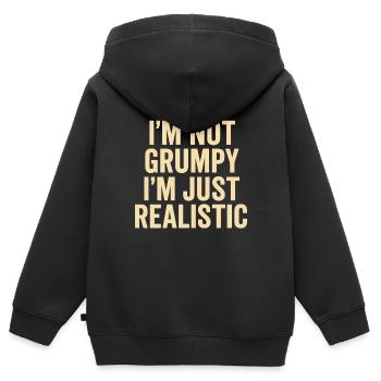 Not grumpy, just realistic - Kids Premium Organic Zip-up Hoodie - black - Back - AI Model Kid Male (0cm)