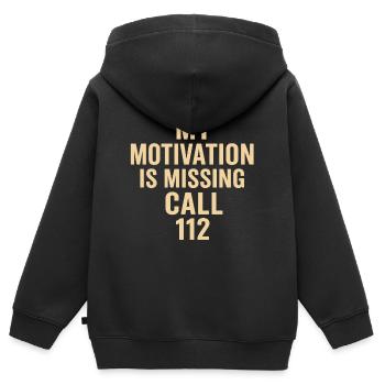 Motivation disparue Appelez le 112 - Sweat Premium à capuche zippé enfant bio - noir - Dos - AI Model Kid Male (0cm)
