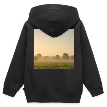 Brouillard matinal sur la prairie dorée - Sweat Premium à capuche zippé enfant bio - noir - Dos - AI Model Kid Male (0cm)