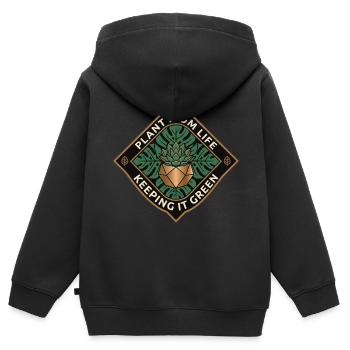 Vie de maman des plantes Garde ça vert - Sweat Premium à capuche zippé enfant bio - noir - Dos - AI Model Kid Male (0cm)