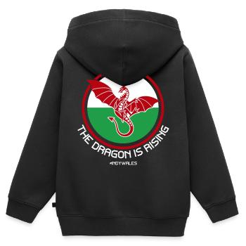 Der Drache steigt auf, Indy Wales - Kinder Premium Organic Zip Hoodie - Schwarz - Hinten - AI Model Kid Male (0cm)