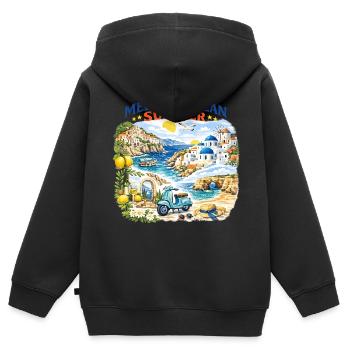 Mittelmeer-Sommer-Mosaik - Kinder Premium Organic Zip Hoodie - Schwarz - Hinten - AI Model Kid Male (0cm)