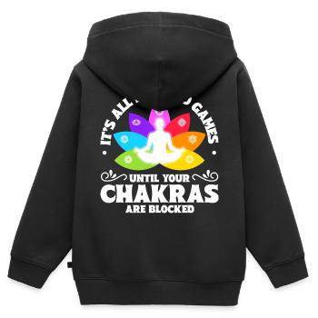 Chakra Blockade - Kinder Premium Organic Zip Hoodie - Schwarz - Hinten - AI Model Kid Male (0cm)