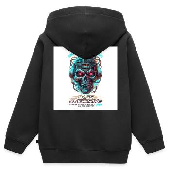 Bass Overdrive // 150 BPM Cyberpunk Skull - Kinder Premium Organic Zip Hoodie - Schwarz - Hinten - AI Model Kid Male (0cm)
