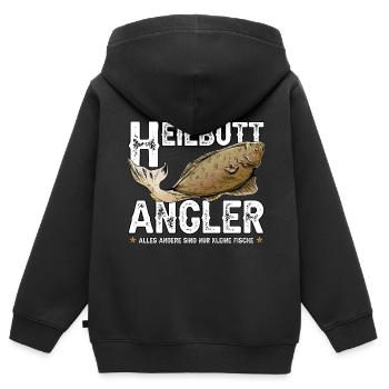Heilbutt Angler - Kinder Premium Organic Zip Hoodie - Schwarz - Hinten - AI Model Kid Male (0cm)