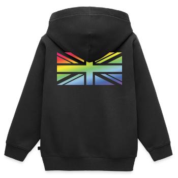 Union Jack / Regenbogenfahne (United Kingdom) - Kinder Premium Organic Zip Hoodie - Schwarz - Hinten - AI Model Kid Male (0cm)