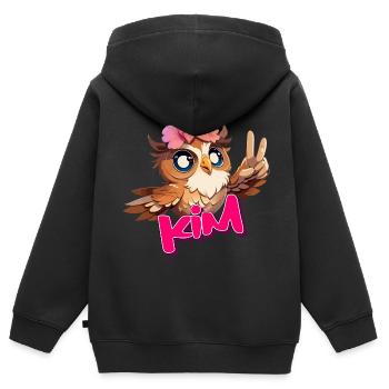 KIM - Beautiful Girl Name with Cute OWL - Kids Premium Organic Zip-up Hoodie - black - Back - AI Model Kid Male (0cm)