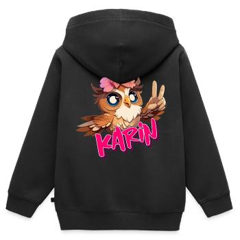 KARIN - Beautiful girl name with cute OWL - Kids Premium Organic Zip-up Hoodie - black - Back - AI Model Kid Male (0cm)
