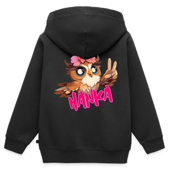 HANKA - Schöner Mädchen Name mit süßer EULE - Kinder Premium Organic Zip Hoodie - Schwarz - Hinten - AI Model Kid Male (0cm)