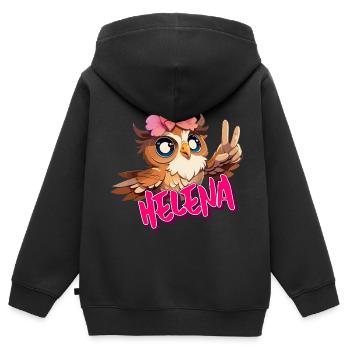 HELENA - Beautiful girl name with cute OWL - Kids Premium Organic Zip-up Hoodie - black - Back - AI Model Kid Male (0cm)