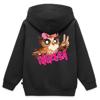 THERESA - Schöner Mädchen Name mit süßer EULE - Kinder Premium Organic Zip Hoodie - Schwarz - Hinten - AI Model Kid Male (0cm)