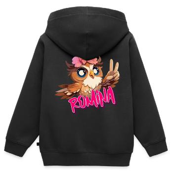ROMINA - Schöner Mädchen Name mit süßer EULE - Kinder Premium Organic Zip Hoodie - Schwarz - Hinten - AI Model Kid Male (0cm)