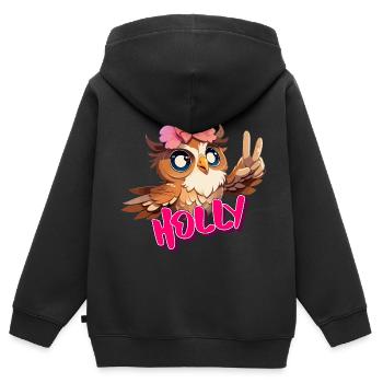 HOLLY - Schöner Mädchen Name mit süßer EULE - Kinder Premium Organic Zip Hoodie - Schwarz - Hinten - AI Model Kid Male (0cm)