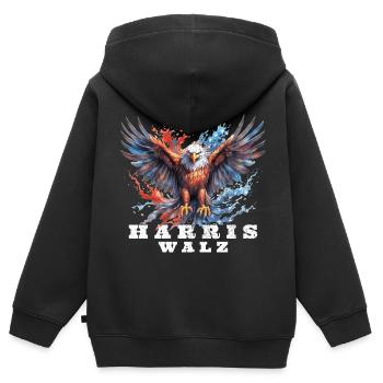 Kamala Harris & Tim Walz 2024 T-shirt classique - Sweat Premium à capuche zippé enfant bio - noir - Dos - AI Model Kid Male (0cm)