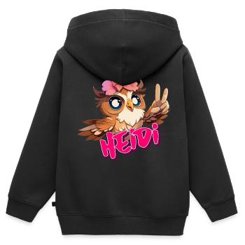 HEIDI - Beau nom de fille avec hibou mignon - Sweat Premium à capuche zippé enfant bio - noir - Dos - AI Model Kid Male (0cm)