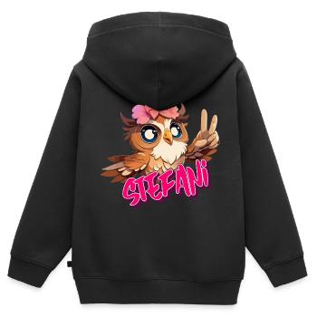STEFANI - Beautiful girl name with cute OWL - Kids Premium Organic Zip-up Hoodie - black - Back - AI Model Kid Male (0cm)