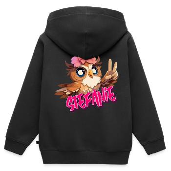 STEFANIE - Beautiful girl name with cute OWL - Kids Premium Organic Zip-up Hoodie - black - Back - AI Model Kid Male (0cm)