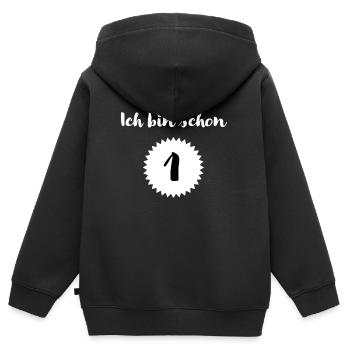 ich bin schon 1 - Kinder Premium Organic Zip Hoodie - Schwarz - Hinten - AI Model Kid Male (0cm)