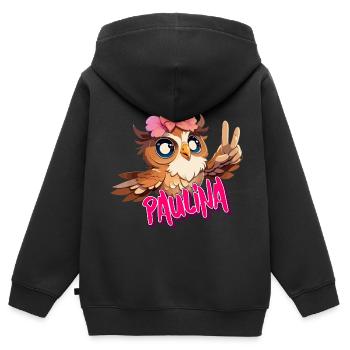 PAULINA - Schöner Mädchen Name mit süßer EULE - Kinder Premium Organic Zip Hoodie - Schwarz - Hinten - AI Model Kid Male (0cm)