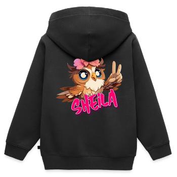 SHEILA - Beau nom de fille avec un hibou mignon - Sweat Premium à capuche zippé enfant bio - noir - Dos - AI Model Kid Male (0cm)