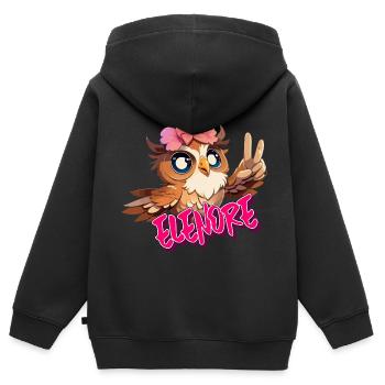 ELENORE - Beautiful girl name with cute OWL - Kids Premium Organic Zip-up Hoodie - black - Back - AI Model Kid Male (0cm)
