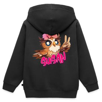 SUSAN - Schöner Mädchen Name mit süßer EULE - Kinder Premium Organic Zip Hoodie - Schwarz - Hinten - AI Model Kid Male (0cm)