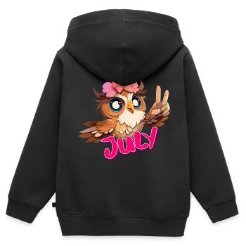 JULY - Beautiful girl name with cute OWL - Kids Premium Organic Zip-up Hoodie - black - Back - AI Model Kid Male (0cm)