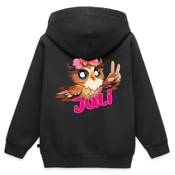 JULY - Beautiful girl name with cute OWL - Kids Premium Organic Zip-up Hoodie - black - Back - AI Model Kid Male (0cm)