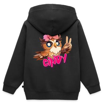 CINDY - Schöner Mädchen Name mit süßer EULE - Kinder Premium Organic Zip Hoodie - Schwarz - Hinten - AI Model Kid Male (0cm)