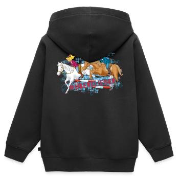 Bibi und Tina 'Überflieger' - Kinder Premium Organic Zip Hoodie - Schwarz - Hinten - AI Model Kid Male (0cm)