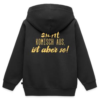 Sieht komisch aus, ist aber so!! - Kinder Premium Organic Zip Hoodie - Schwarz - Hinten - AI Model Kid Male (0cm)