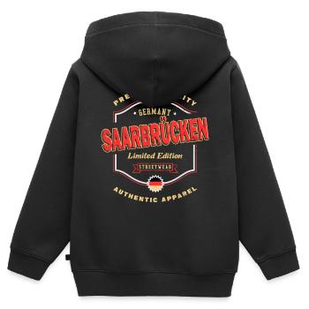 Sarrebruck Allemagne Ville Vintage Rétro - Sweat Premium à capuche zippé enfant bio - noir - Dos - AI Model Kid Male (0cm)