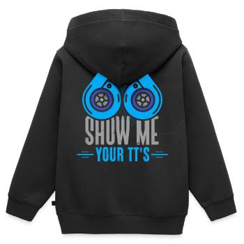 Zeig Mir Deine T T's Funny Twin Turbo Car Racing - Kinder Premium Organic Zip Hoodie - Schwarz - Hinten - AI Model Kid Male (0cm)