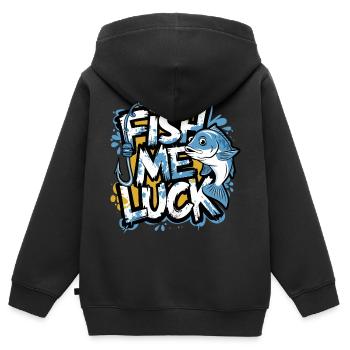 Fish Me Luck Funny Fishing Design for Anglers - Kids Premium Organic Zip-up Hoodie - black - Back - AI Model Kid Male (0cm)