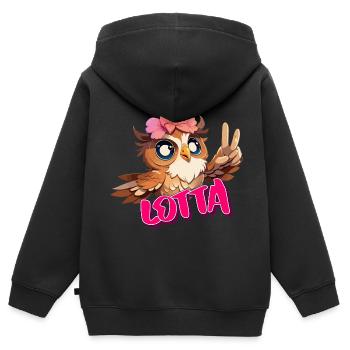 LOTTA - Schöner Mädchen Name mit süßer EULE - Kinder Premium Organic Zip Hoodie - Schwarz - Hinten - AI Model Kid Male (0cm)