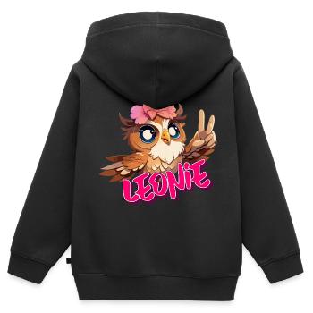 LEONIE - Beautiful girl name with cute OWL - Kids Premium Organic Zip-up Hoodie - black - Back - AI Model Kid Male (0cm)