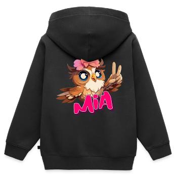 MIA - Beautiful Girl Name with Cute OWL - Kids Premium Organic Zip-up Hoodie - black - Back - AI Model Kid Male (0cm)