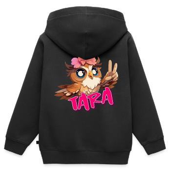 TARA - Beau nom de fille avec hibou mignon - Sweat Premium à capuche zippé enfant bio - noir - Dos - AI Model Kid Male (0cm)