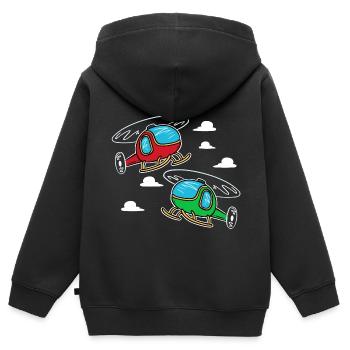 zwei kleine Helikopter | Pilot - Kinder Premium Organic Zip Hoodie - Schwarz - Hinten - AI Model Kid Male (0cm)