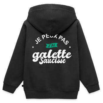 je peux pas j ai galette sausisse bretagne - Sweat Premium à capuche zippé enfant bio - noir - Dos - AI Model Kid Male (0cm)