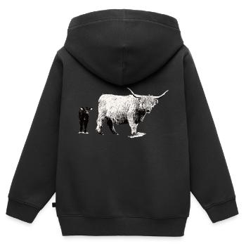 Schottisches Hochlandrind mit Kalb - Kinder Premium Organic Zip Hoodie - Schwarz - Hinten - AI Model Kid Male (0cm)