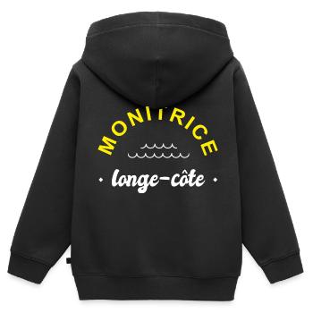 monitrice longe cote coach longe côte - Sweat Premium à capuche zippé enfant bio - noir - Dos - AI Model Kid Male (0cm)