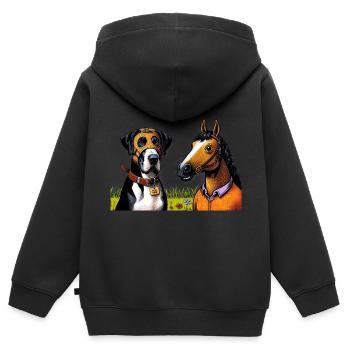 Geselliges Hund & Pferd Duo - Kinder Premium Organic Zip Hoodie - Schwarz - Hinten - AI Model Kid Male (0cm)