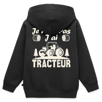 Je peux pas j ai tracteur - Sweat Premium à capuche zippé enfant bio - noir - Dos - AI Model Kid Male (0cm)